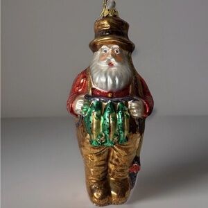 Vintage Fishing Santa Glass Ornament Holding Rod Stringer Of Fish Waders